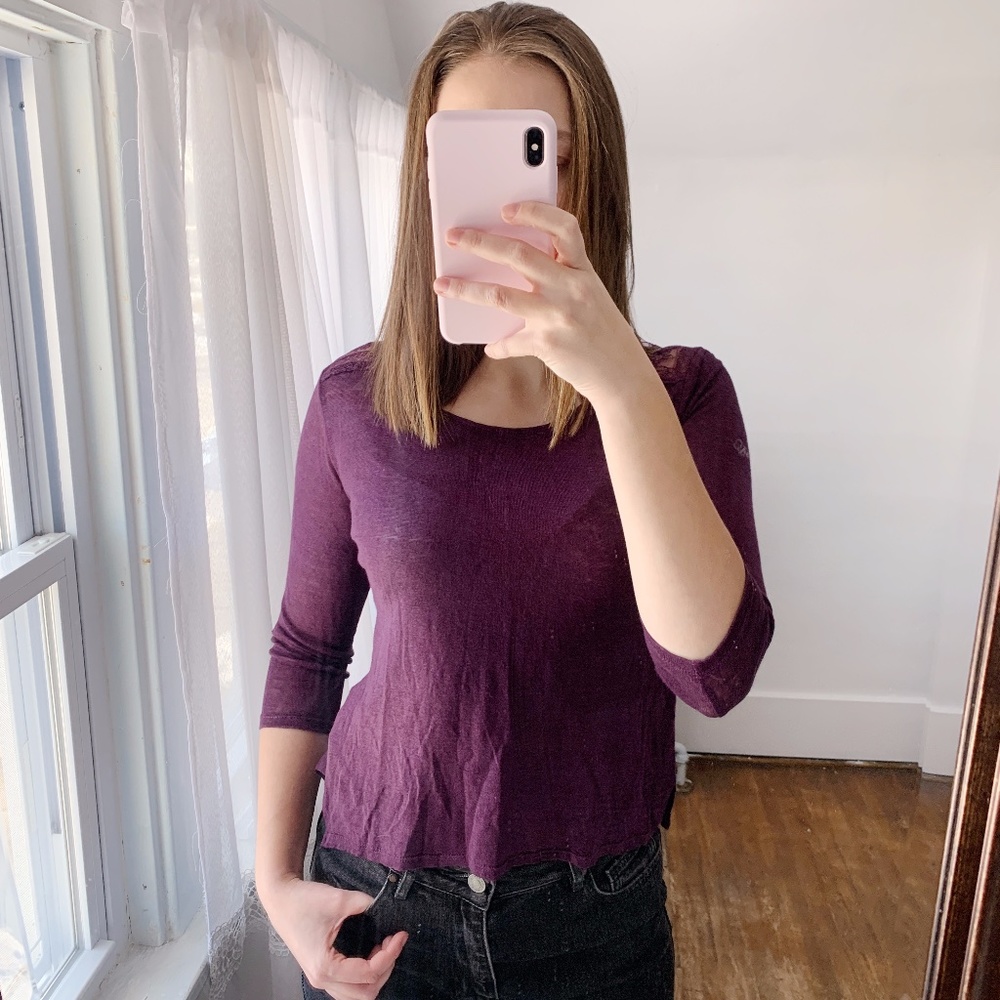Forever 21 S Purple Lace 3/4 Sleeve Crop Top